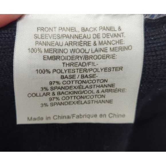 Tory Burch  Navy Blue Wool Contrast Paneled Collared Sweater L - Picture 7 of 11